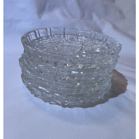 VTG Crystal Bohemia Pinwheel Czechoslovakia Brunswick Star 4 Set Glass Coasters - Picture 7 of 13